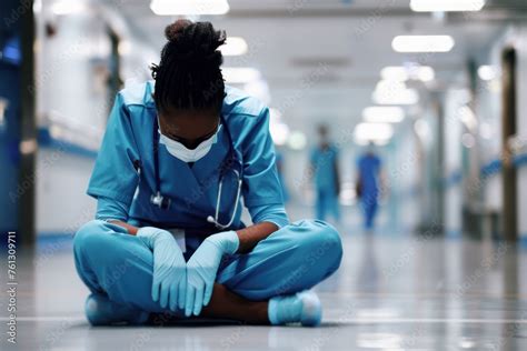 black woman medical worker overworked burnout stress, sad and tired
