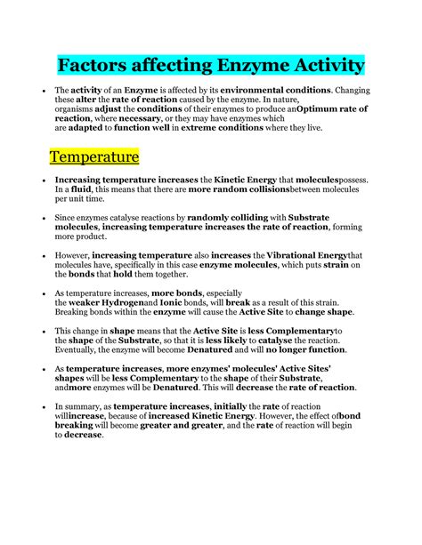 Factors Affecting Enzyme Activity Best Notes Factors Affecting