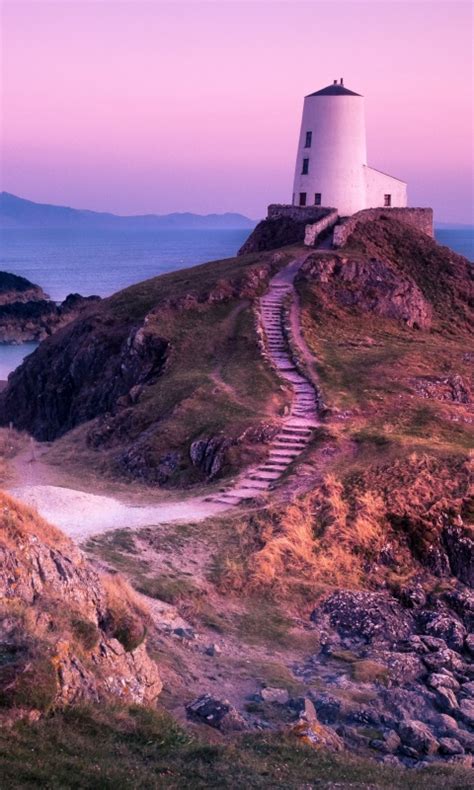 Twr Mawr Lighthouse Wallpaper 4K, Wales, United Kingdom, Sunset