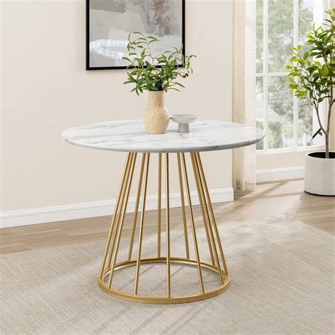 Vivian Modern Round Dining Table with Metal Base – Walker Edison