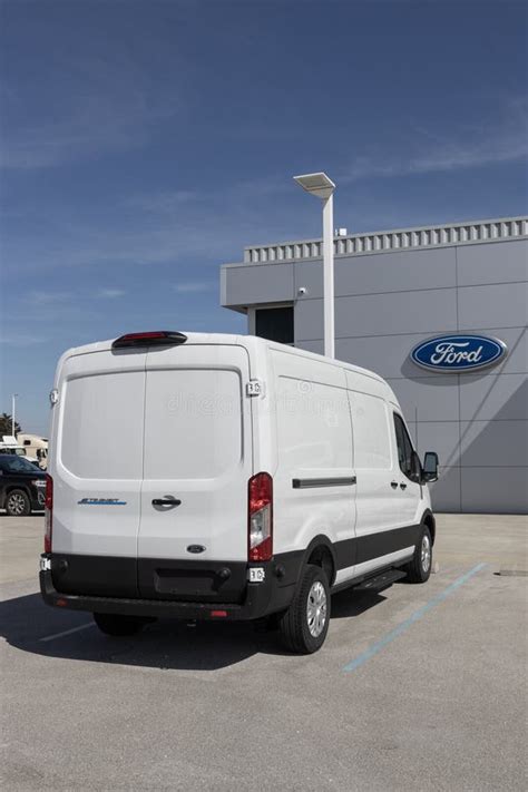 Ford E-Transit Cargo Van Display at a Dealership. Ford Offers the E-Transit in Cargo Van ...