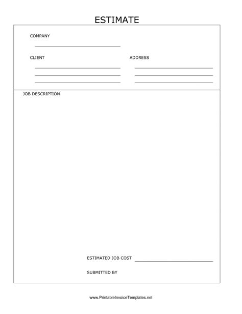 Free Printable Estimates Templates Excel Word