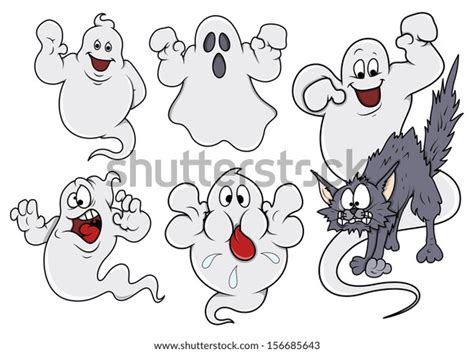 Set Cartoon Ghosts Vector Illustration Stock Vector Royalty Free 156685643