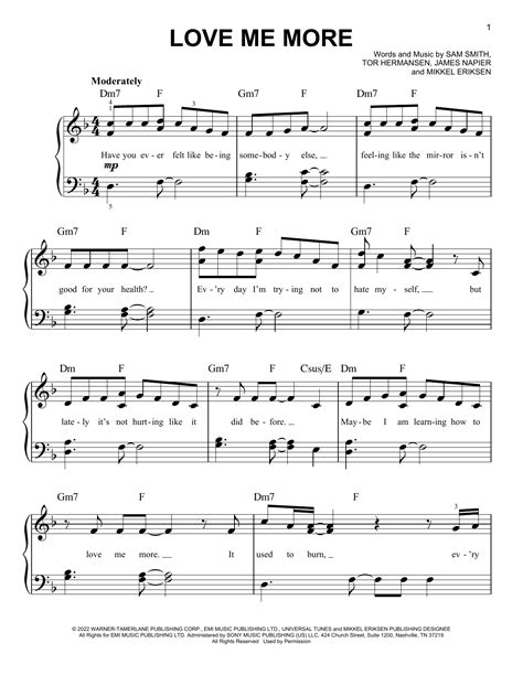 Love Me More By Sam Smith Sheet Music For Easy Piano At Sheet Music Direct