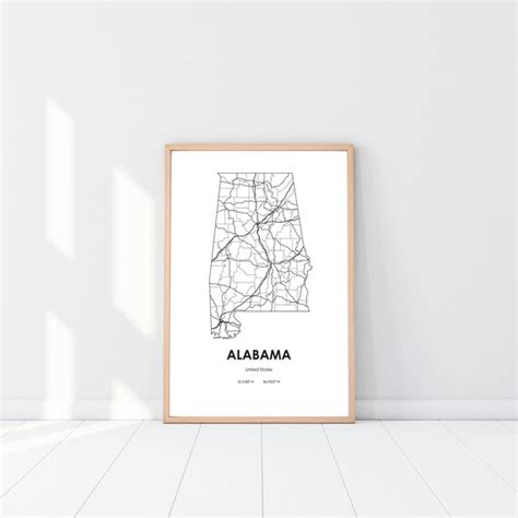 Alabama Map Digital Printable Vector Illustration Wall Art | Etsy 