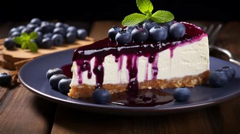 Premium Photo Piece Of Cheesecake With Black Currant And Blueberry