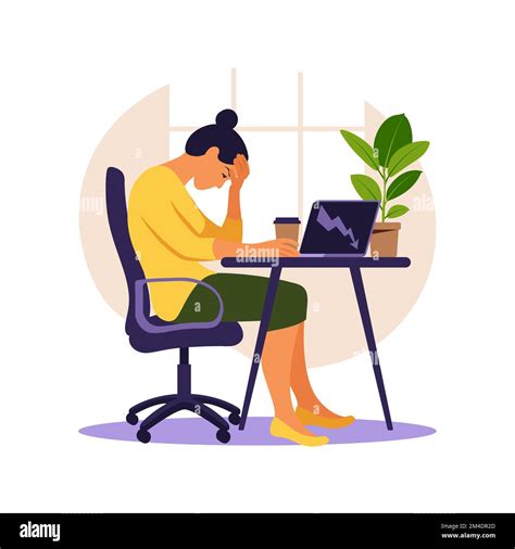 Professional Burnout Syndrome Illustration Tired Female Office Worker