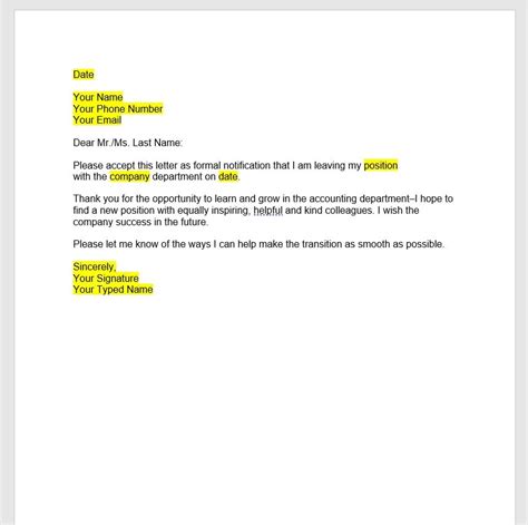 Resignation Letter Template, Resignation Letter, Resignation Template ...