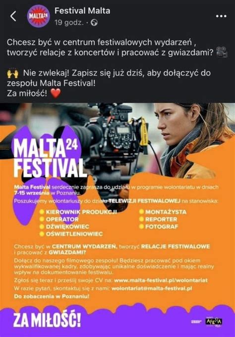 Malta Festival Poznań ogłosiła nabór wolontariuszy Miliarderka szuka