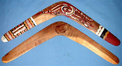 Boomerang From Australia Hardwood And Decorated With Aboriginal Art