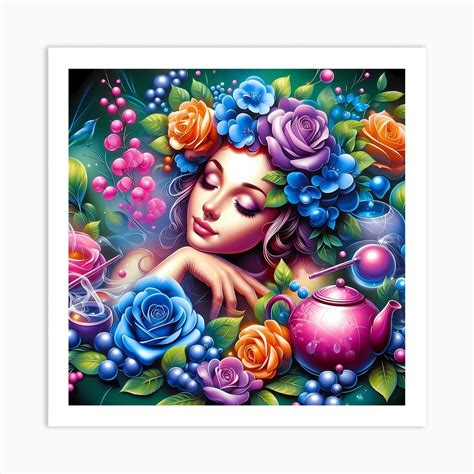 Girl With Flowers And Teapot Art Print By Vitalka Fy