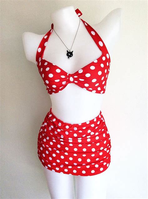 New Arrival Vintage Inspired Retro Swimsuit 1950s Style Red Polka Dot Two Piece Women