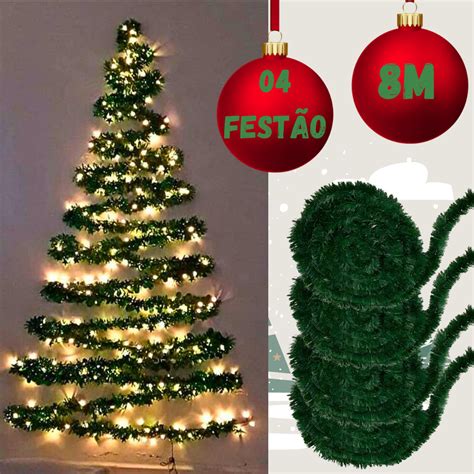 Festão Enfeite De Natal - Kit 4 Festão Verde Enfeite De Natal Decoração Natalina (8 Metros ...