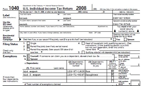 Us Expat Taxes Completing Form 1040 The Face Of Your Tax Return