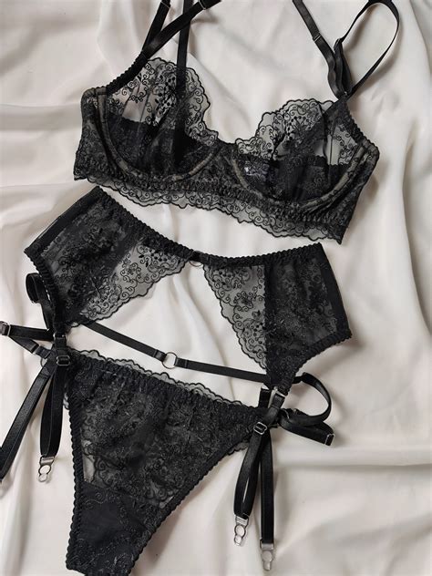 Black Lingerie Set Lace Lingerie Set Sissy Lingerie Piece Lingerie Set Etsy