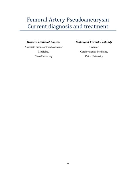 (PDF) Femoral Artery Pseudoaneurysm Current diagnosis and treatment