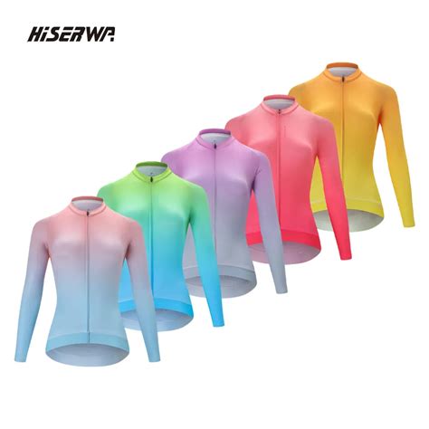 Hiserwa Cycling Jersey Long Sleeve Slim Fit For Women Breathable