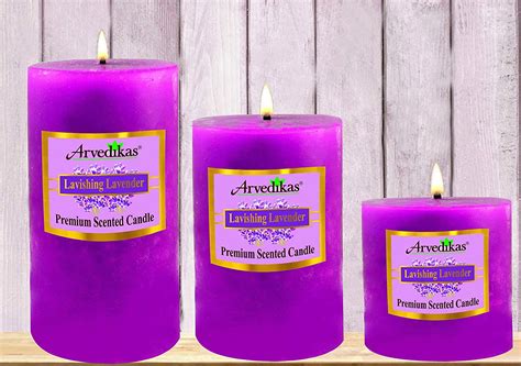 Lavishing Lavender Scented Pillar Candle Set Of 3 Arvedikas