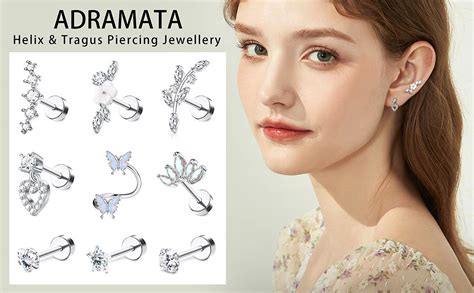 Adramata 9 Pcs 16G Oreille Piercing Pour Femme Acier Chirurgical