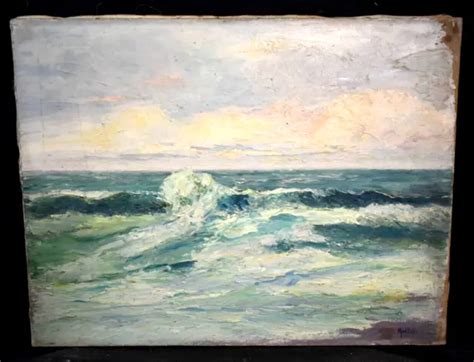 Tableau Ancien Huile Sur Toile Marine Vagues Sign Martelli D But Xx Me