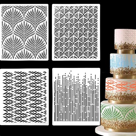 4 Pcs Cake Decorating Stencils Floral Cake Stencils Template Reusable