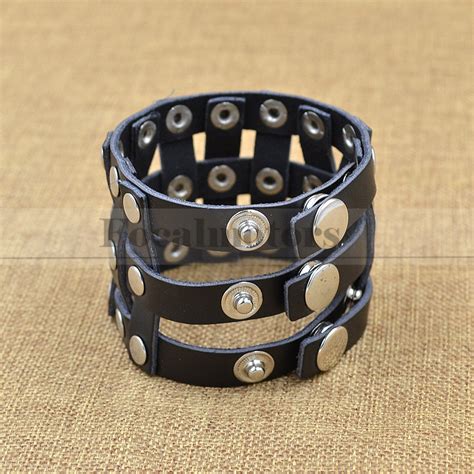 Punk Men Women Wide Leather Belt Bracelet Cuff Wristband Bangle Black