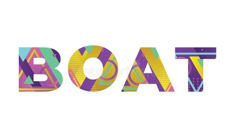 Boat Concept Retro Colorful Word Art Illustration Stock Vector