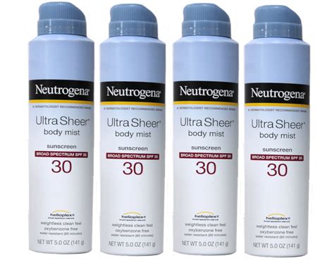 Neutrogena Ultra Sheer Body Mist Full Reach Sunscreen Spray Spf 30 5 Oz Pack Of 4