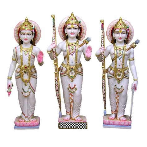 Painted Hindu White Marble Ram Darbar Statue For Worship Size