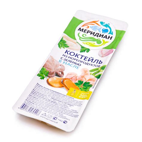Коктейль Меридиан из морепродуктов в масле с зеленью 200г - купить с ...