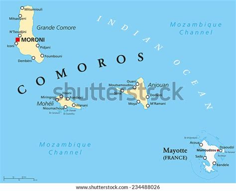 Political Map Comoros Capital Moroni Important Stock Vector (Royalty ...