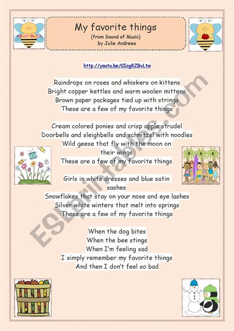 My favorite things from the sound of music - ESL worksheet by parksunghye