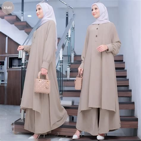 Jual Vallina Outfit Aira Set 2in1 Setelan Muslim Wanita Celana Polos