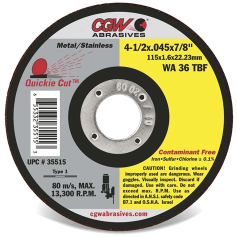 Cgw Abrasives Cutoff Wheel Type Dia Thick