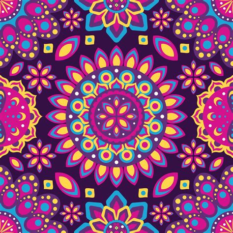 Rangoli Colorful Geometric Flowers Seamless Pattern Background 11771318 ...