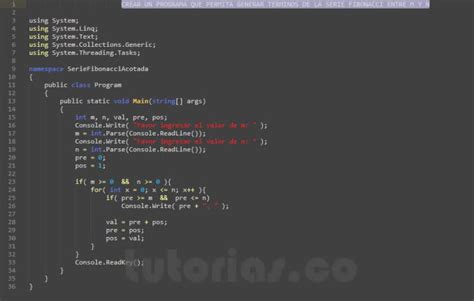 Ciclo For Visualstudio C Serie Fibonacci Acotada Tutorias Co