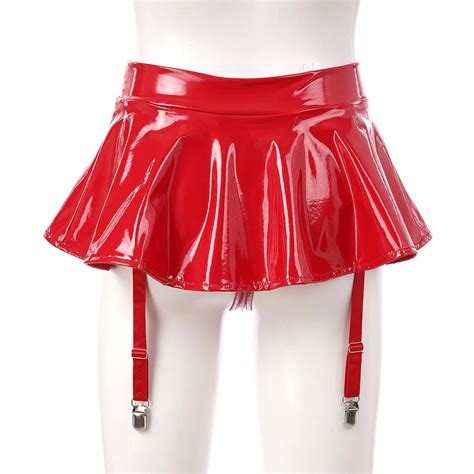 Women S Mini Skirt Lingerie Metallic Look Faux Leather Micro Skater Clubwear EBay