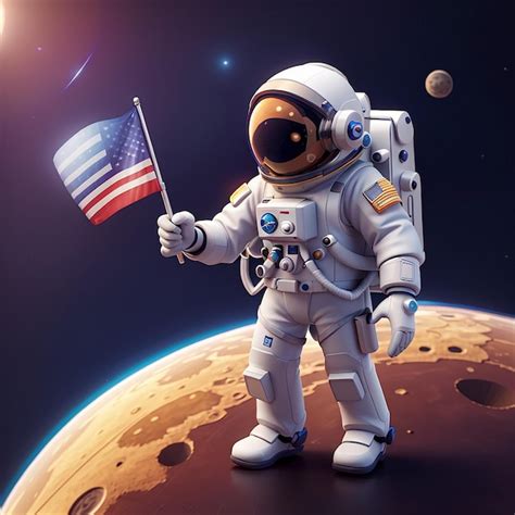 Astronauta Sosteniendo La Bandera En El Espacio Icono Vectorial De