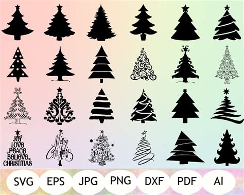 Set Of 24 Christmas Trees Svg Christmas Trees Silhouette Etsy