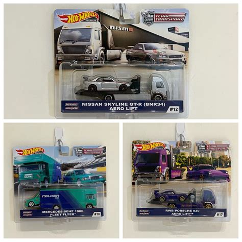 Hot Wheels Team Transport Nissan Skyline GT R R34 Nismo Aero Lift Mercedes Benz 190E Evo