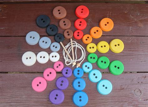 Montessori Materials Wooden Buttons For Color Sorting Lacing Etsy