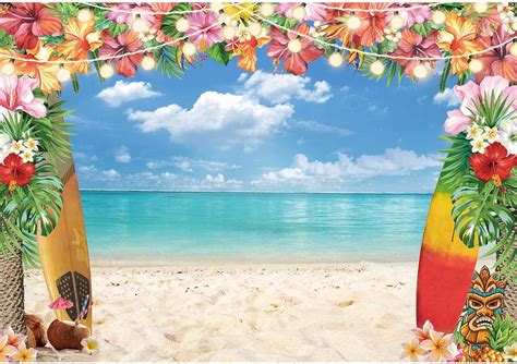 Livucee 10x8ft Summer Hawaiian Luau Beach Backdrop For