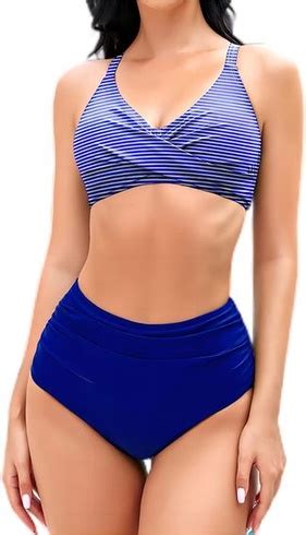 Mooncore dámský bikini set Vysoký pas Push Up Tummy Control Crossover Top Dvoudílné plavky