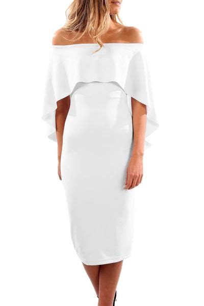 Luxurious Off Shoulder Batwing Cape White Midi Dress White Midi Dress Midi Ruffle Dress Off