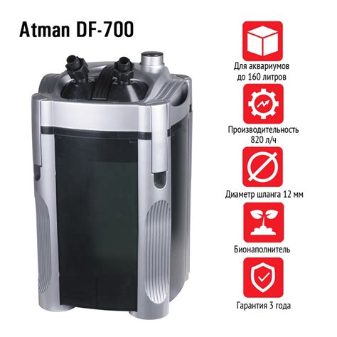 Atman Фильтр внешний DF-700 для аквариума до 160 литров, 820 л/ч, 14Вт ...
