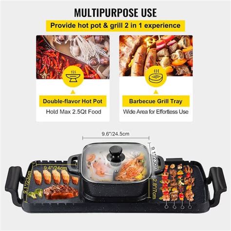SKYSHALO 2 In 1 Electric Grill And Hot Pot 2400 Watt BBQ Pan Grill And Hot Pot Multi