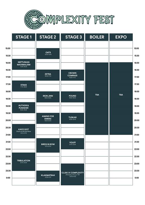 Complexity Fest 2023 Running Order Timetable