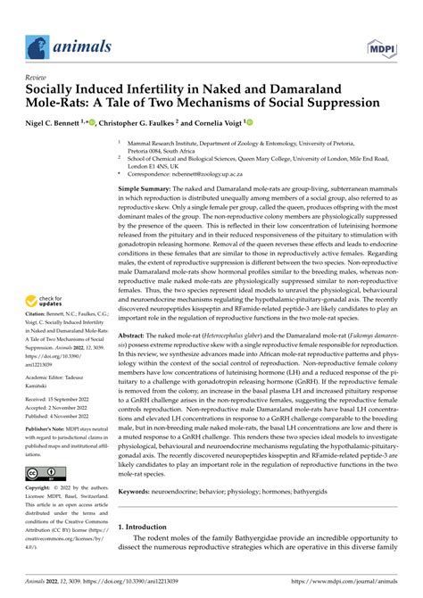 PDF Socially Induced Infertility In Naked And Damaraland Mole Rats A Tale Of Two Mechanisms