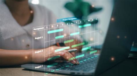 Business Project Management System. Project Manager Working on Laptop ... 