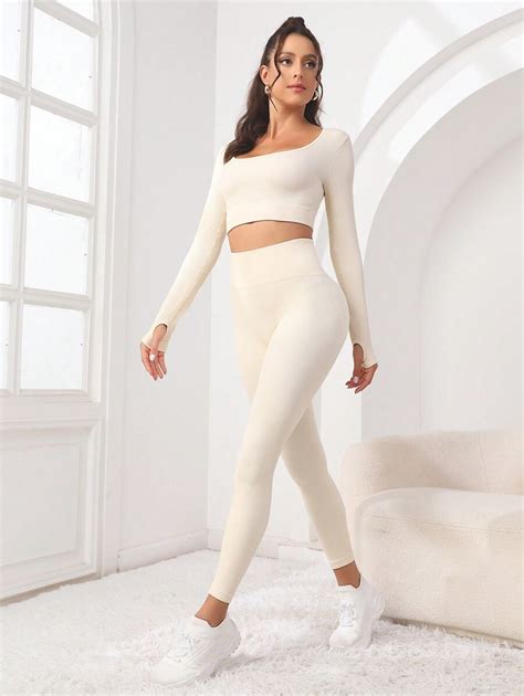 SHEIN Sport Studio Two Piece Outfits Seamless High Stretch Thumb Holes